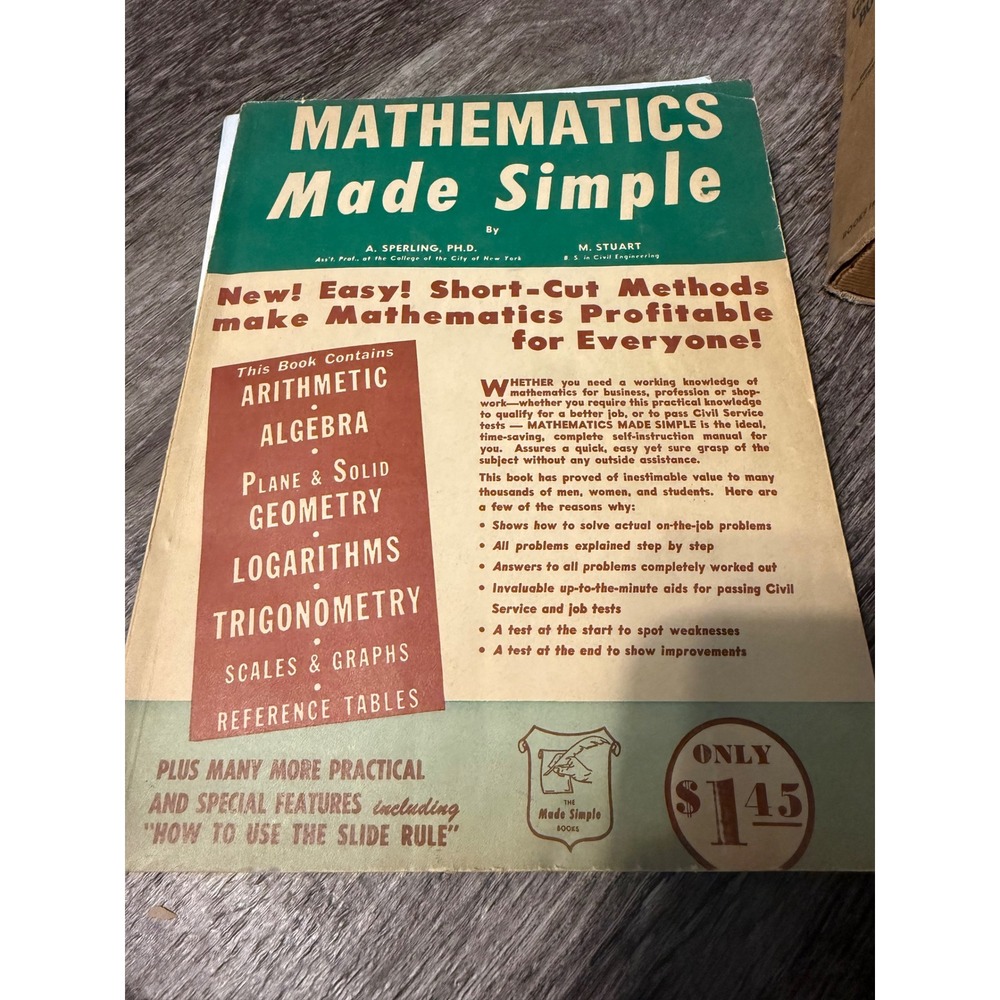 Mathematics‎ Made Simple Sperling Stuart 1944 Vintage Doubleday Math Book